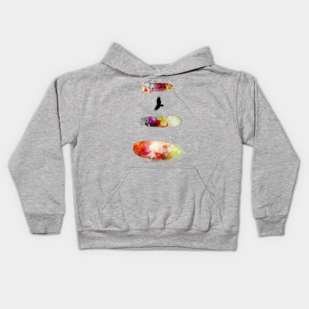 Three Water Colour Feathers and a Bird Kids Hoodie by DyrkWyst